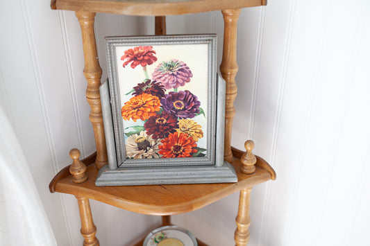 Vintage Floral Print Framed- Wood Frame and Paper Print Floral