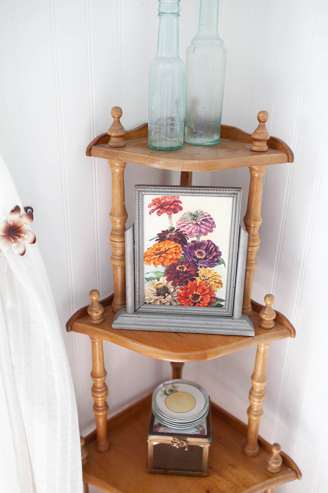 Vintage Floral Print Framed- Wood Frame and Paper Print Floral