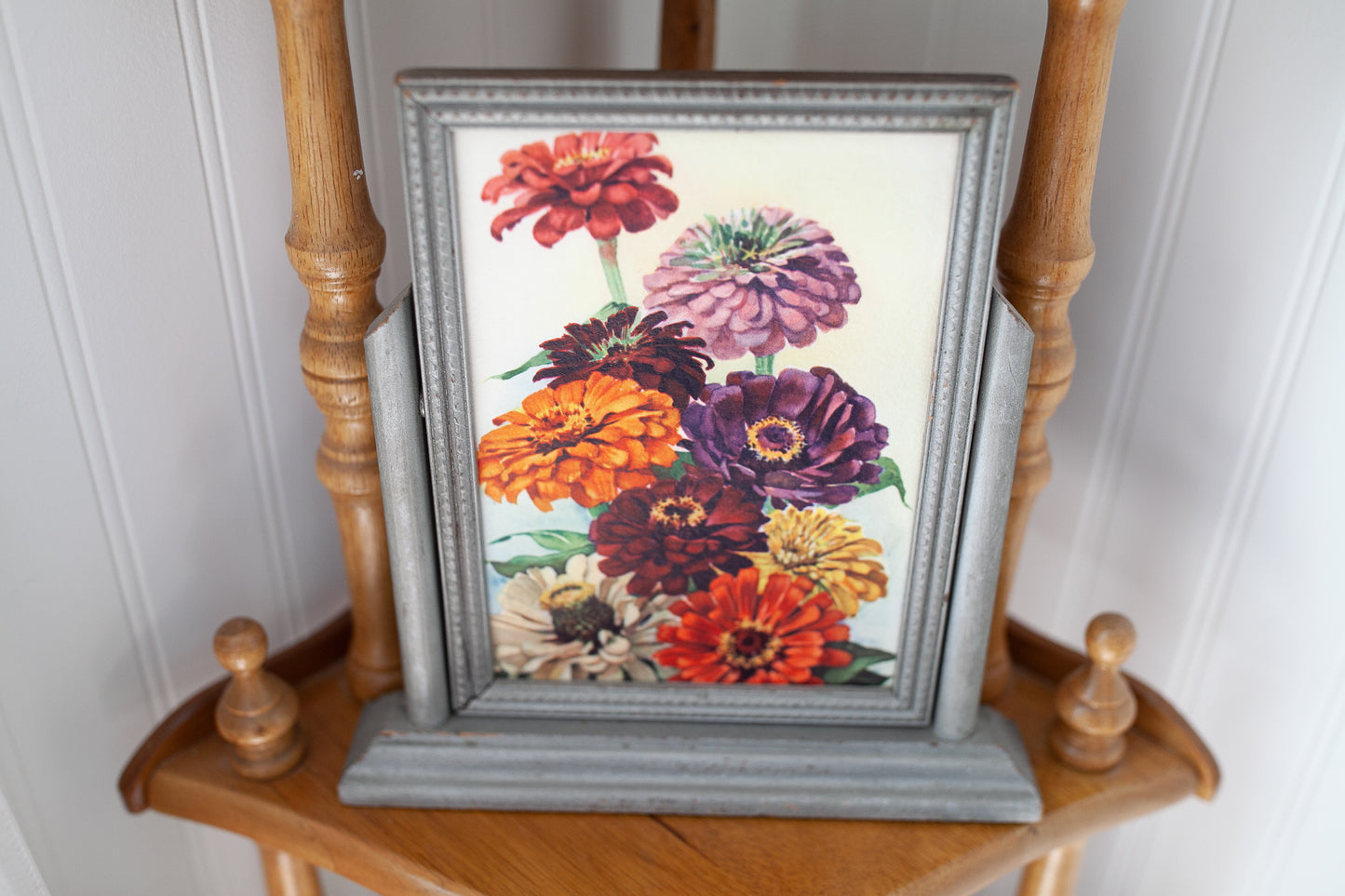 Vintage Floral Print Framed- Wood Frame and Paper Print Floral