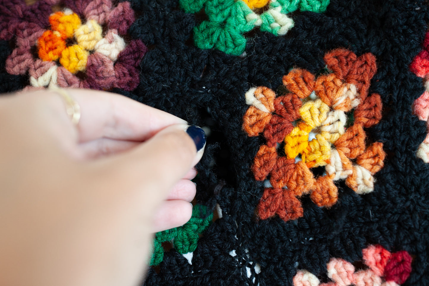 Vintage Afghan Blanket-Granny Square Blanket -Crochet