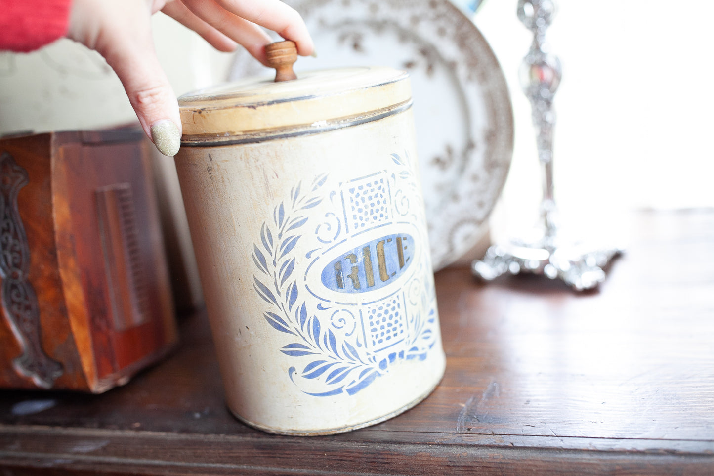Vintage Rice Tin With Lid -Vintage Tin
