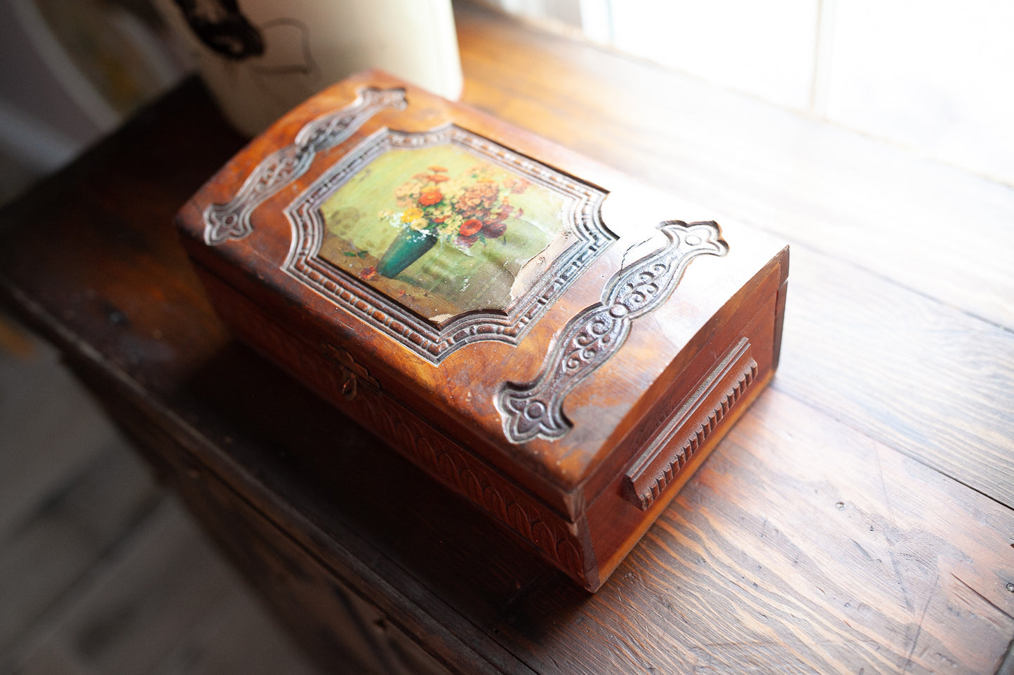 Vintage Jewelry Box -Floral Jewelry Box - Wood Jewelry Box