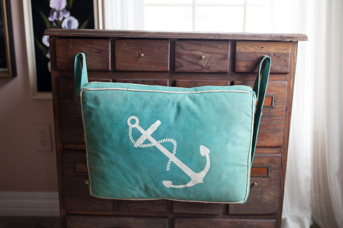 Canvas Anchor Boat Cushion - Vintage Boat Cushion -Anchor- Nautical Decor