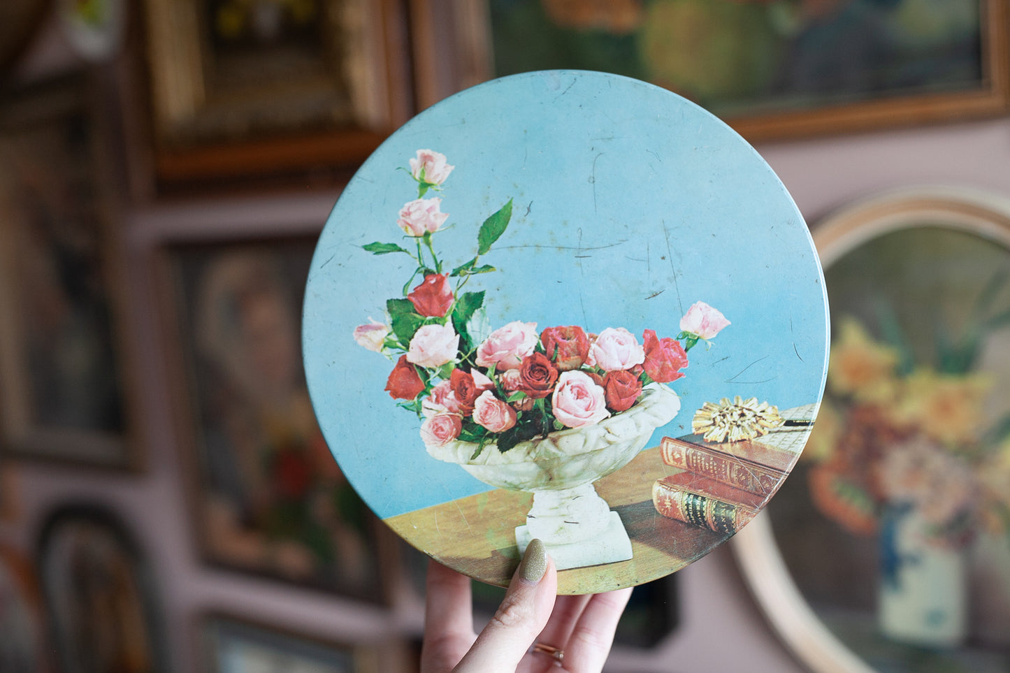 Vintage Floral Tin - Flower Blue Tin - Vintage Tin - Candy Tin