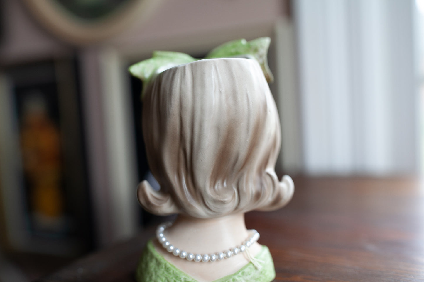 Vintage Lady Head Vase - Green Bow Lady Head Vase -Relpo K1696