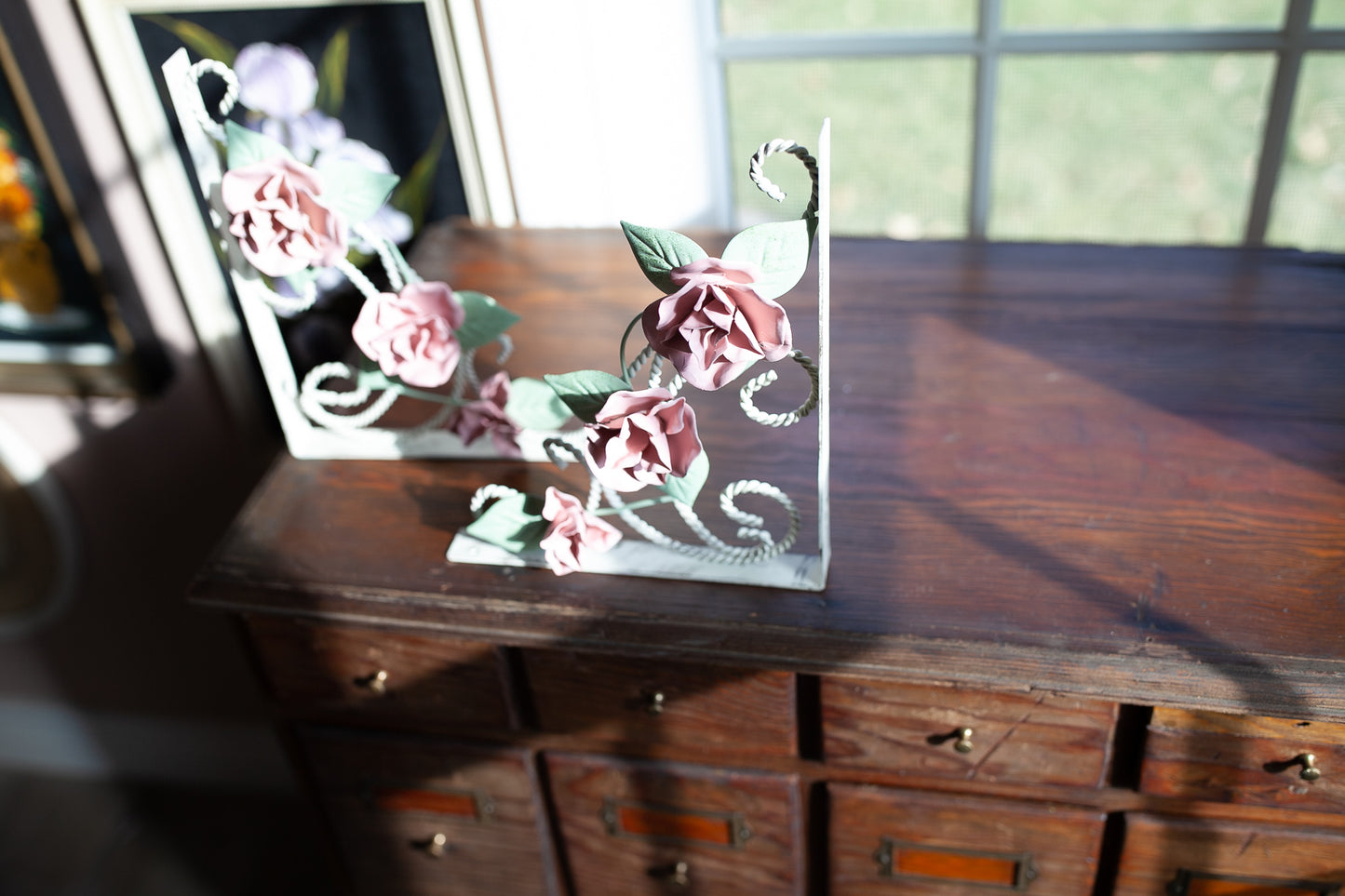 Vintage Rose Corbels -Metal Corbel Shelf Brackets- Pink Rose