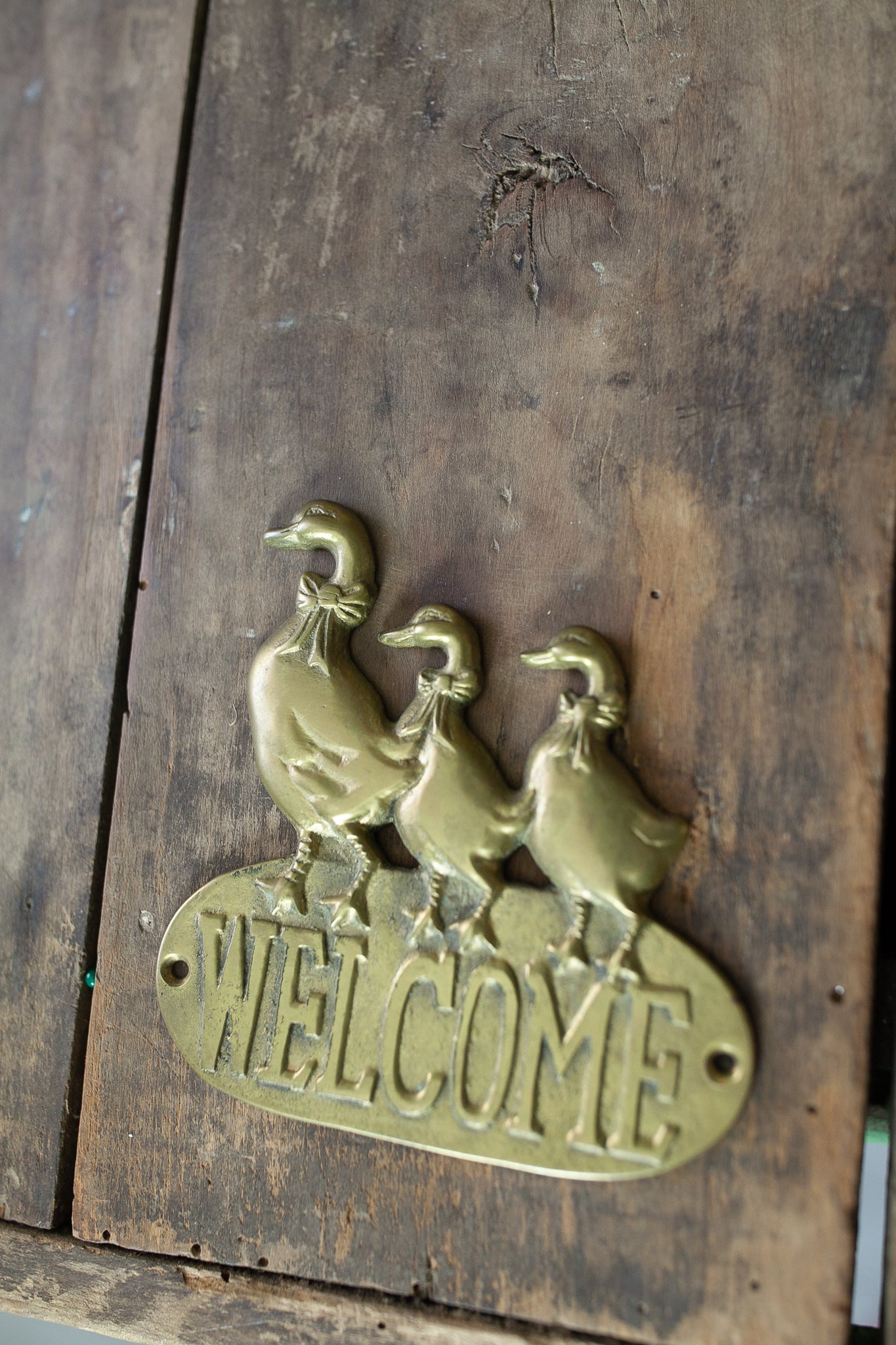 Welcome Sign - Brass Welcome- Geese -Vintage Solid Brass Welcome Sign with Country Goose Pair Vintage 1980s Garden Gate Sign Welcome Sign Country Geese Brass Sign