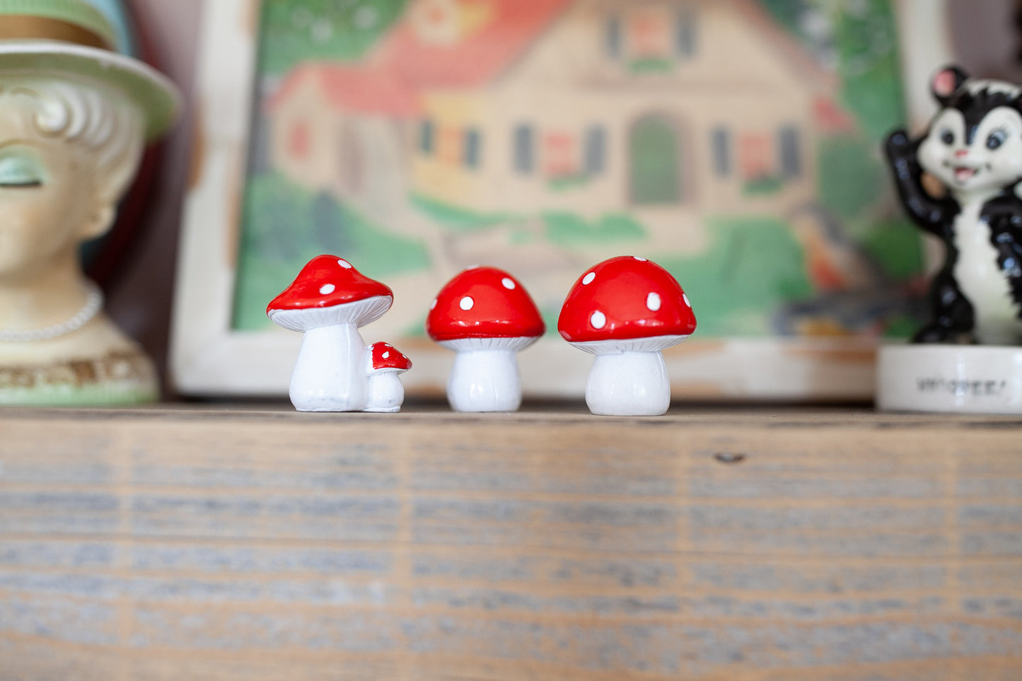 Little Red and White Mushroom Figurines