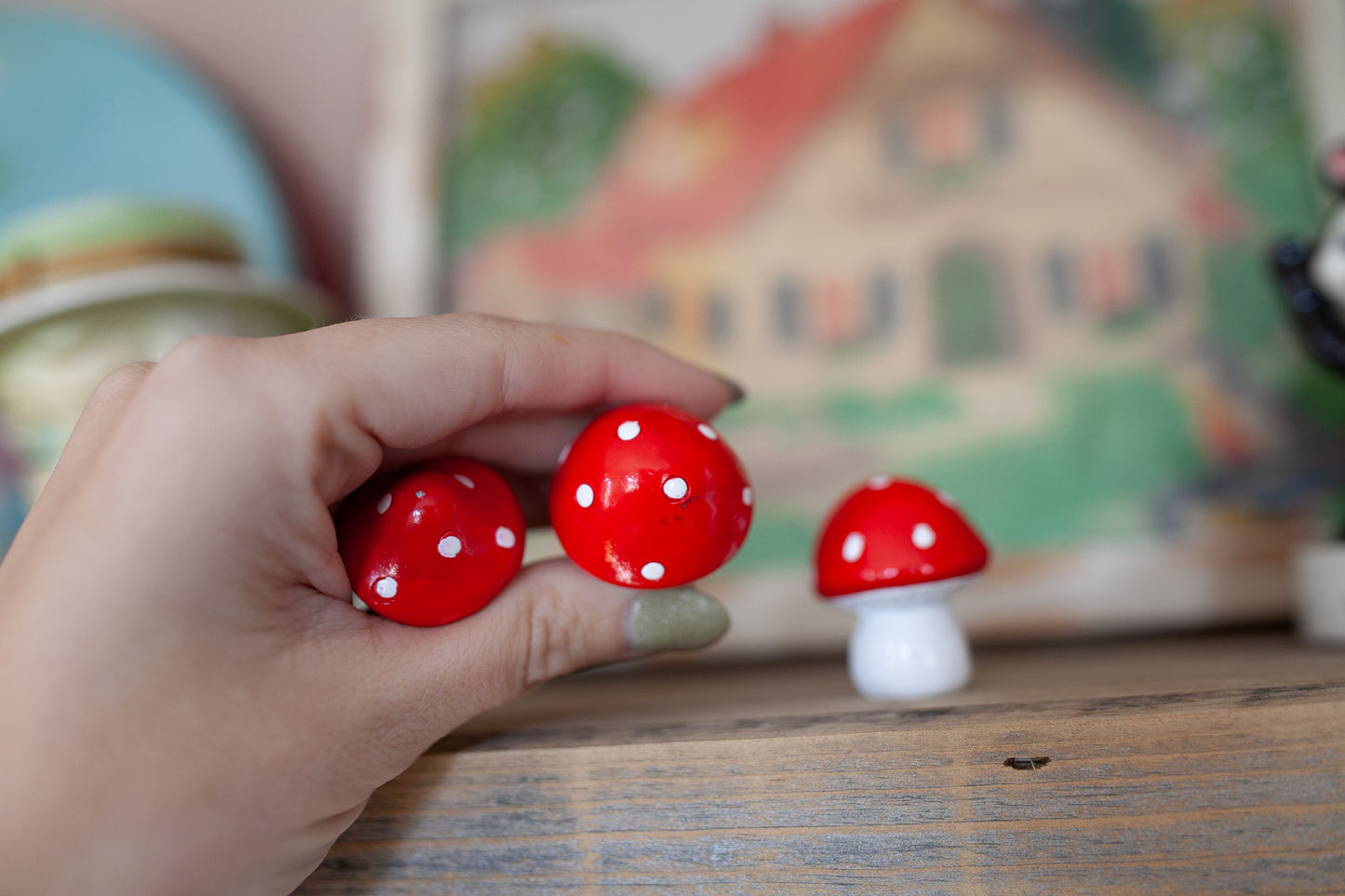 Little Red and White Mushroom Figurines