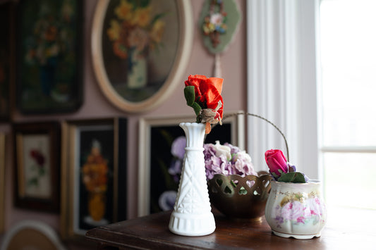 Vintage Rose and Milk Glass Vase