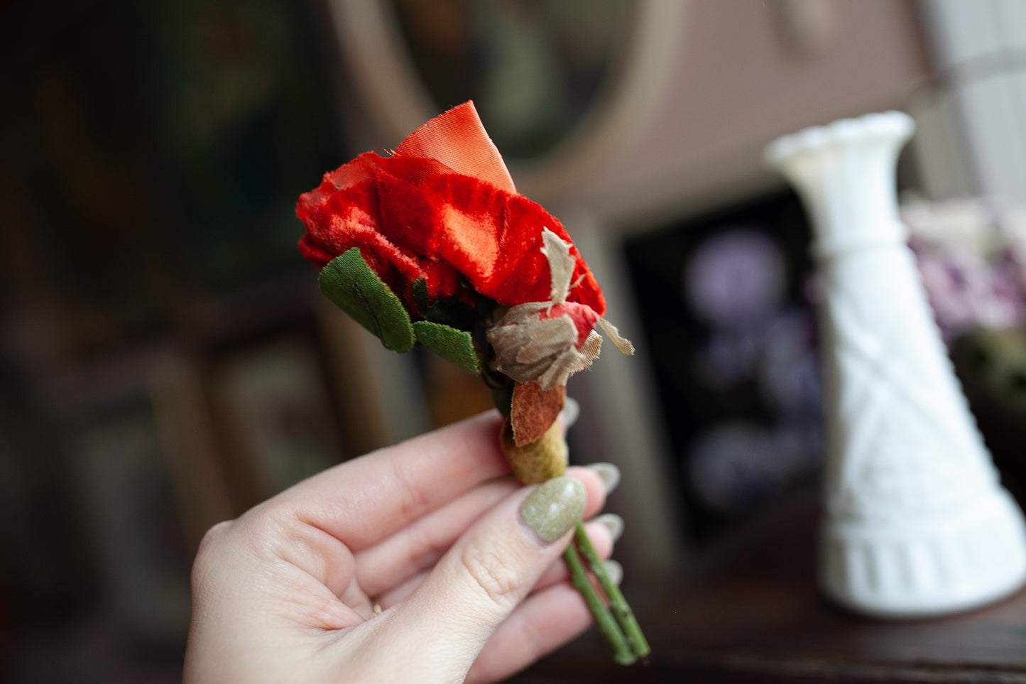 Vintage Rose and Milk Glass Vase