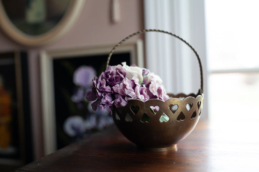 Heart Brass Basket- Purple flowers