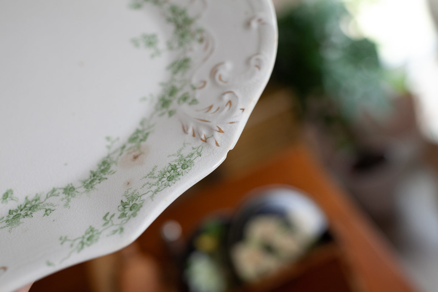 Antique Platter - Antique Green and White Transferware