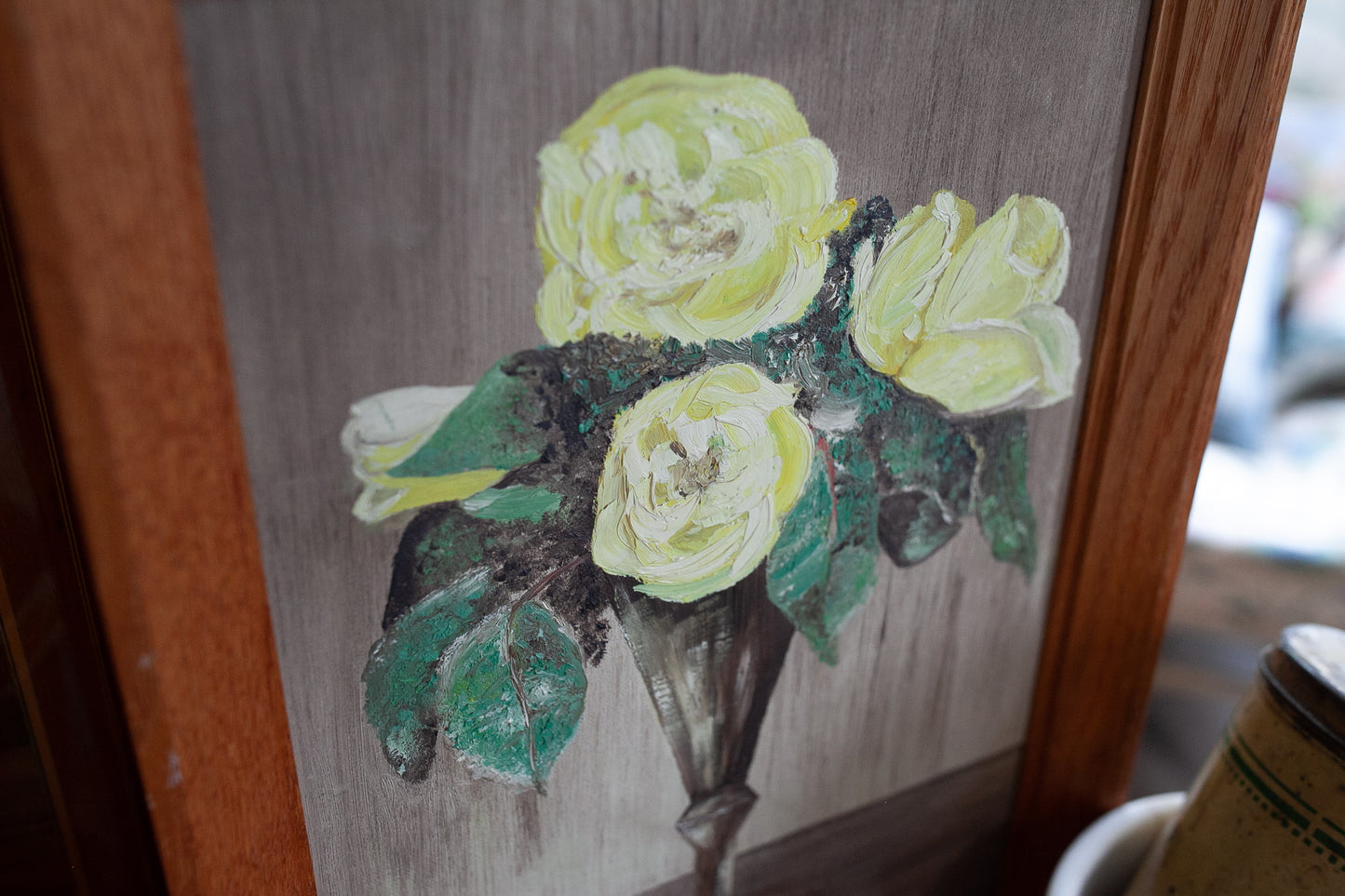 Vintage Rose Floral - Yellow Roses- Original Painting Framed