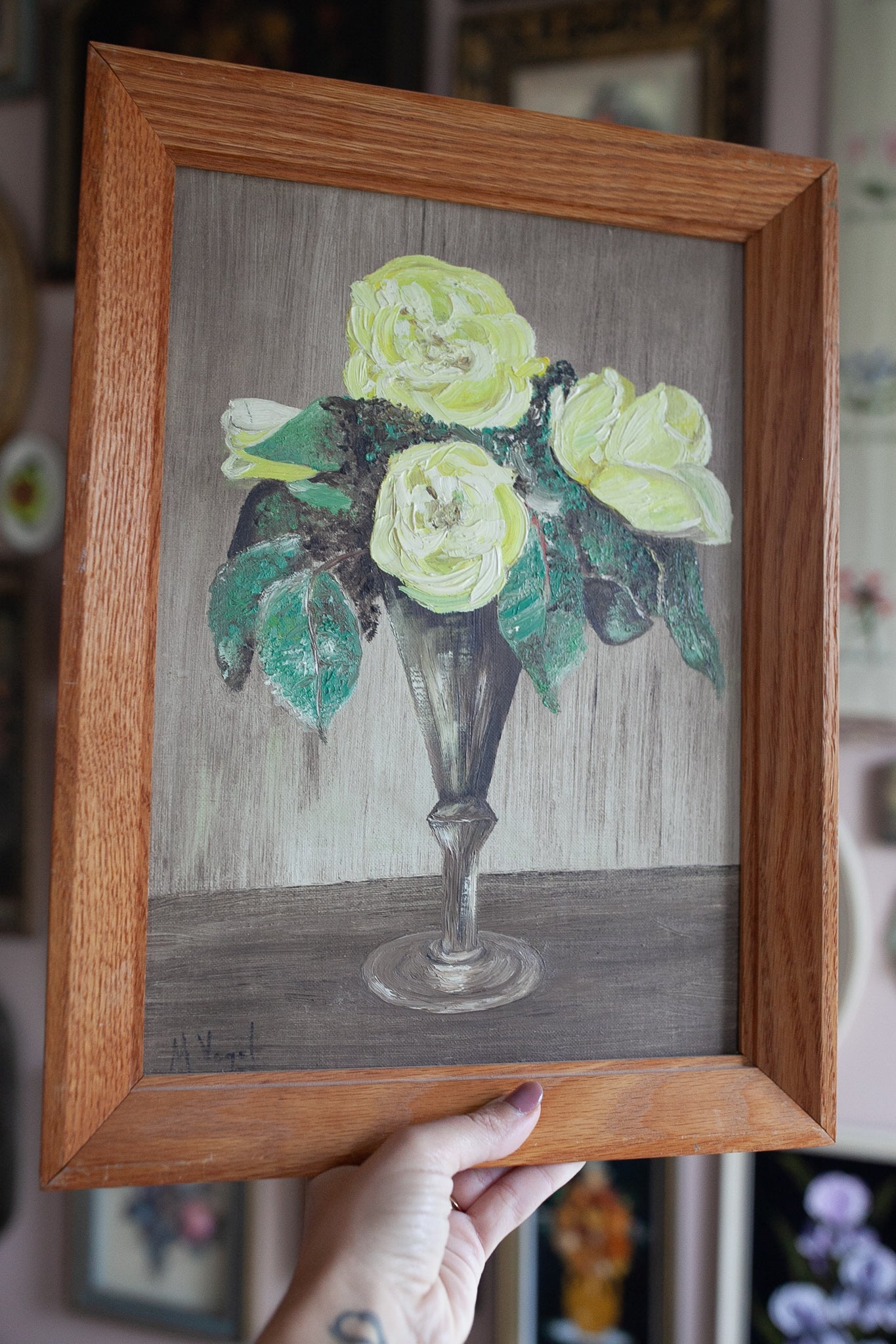 Vintage Rose Floral - Yellow Roses- Original Painting Framed