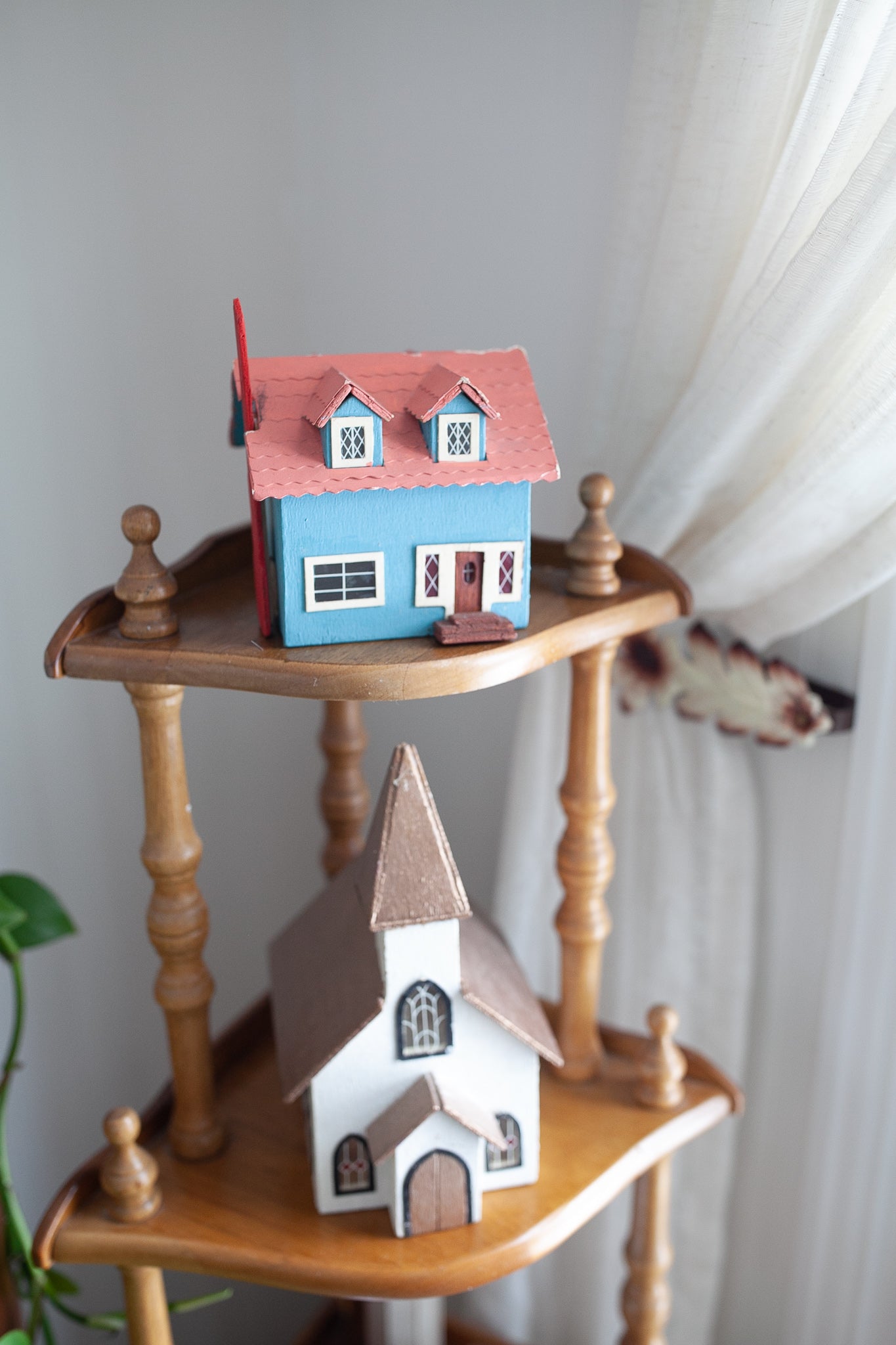 Vintage House - Wooden handmade House -Pink and Blue House