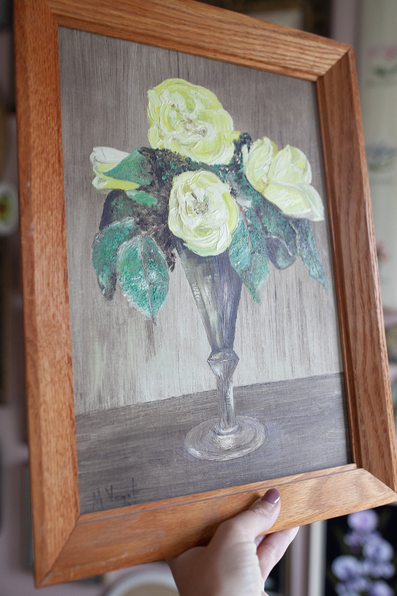 Vintage Rose Floral - Yellow Roses- Original Painting Framed