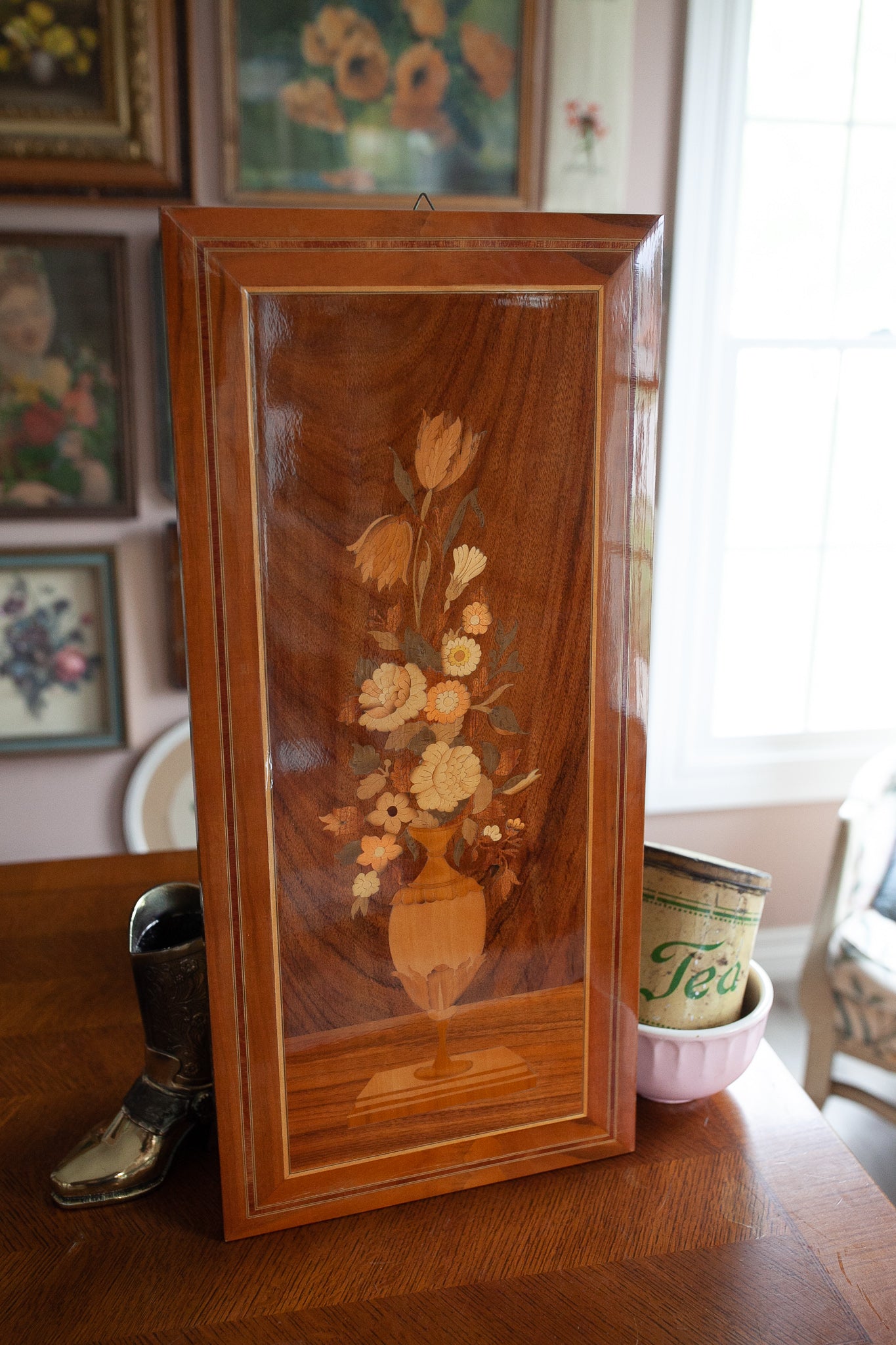 Floral marquetry panel from Sorrento, Italy- Flower Artwork