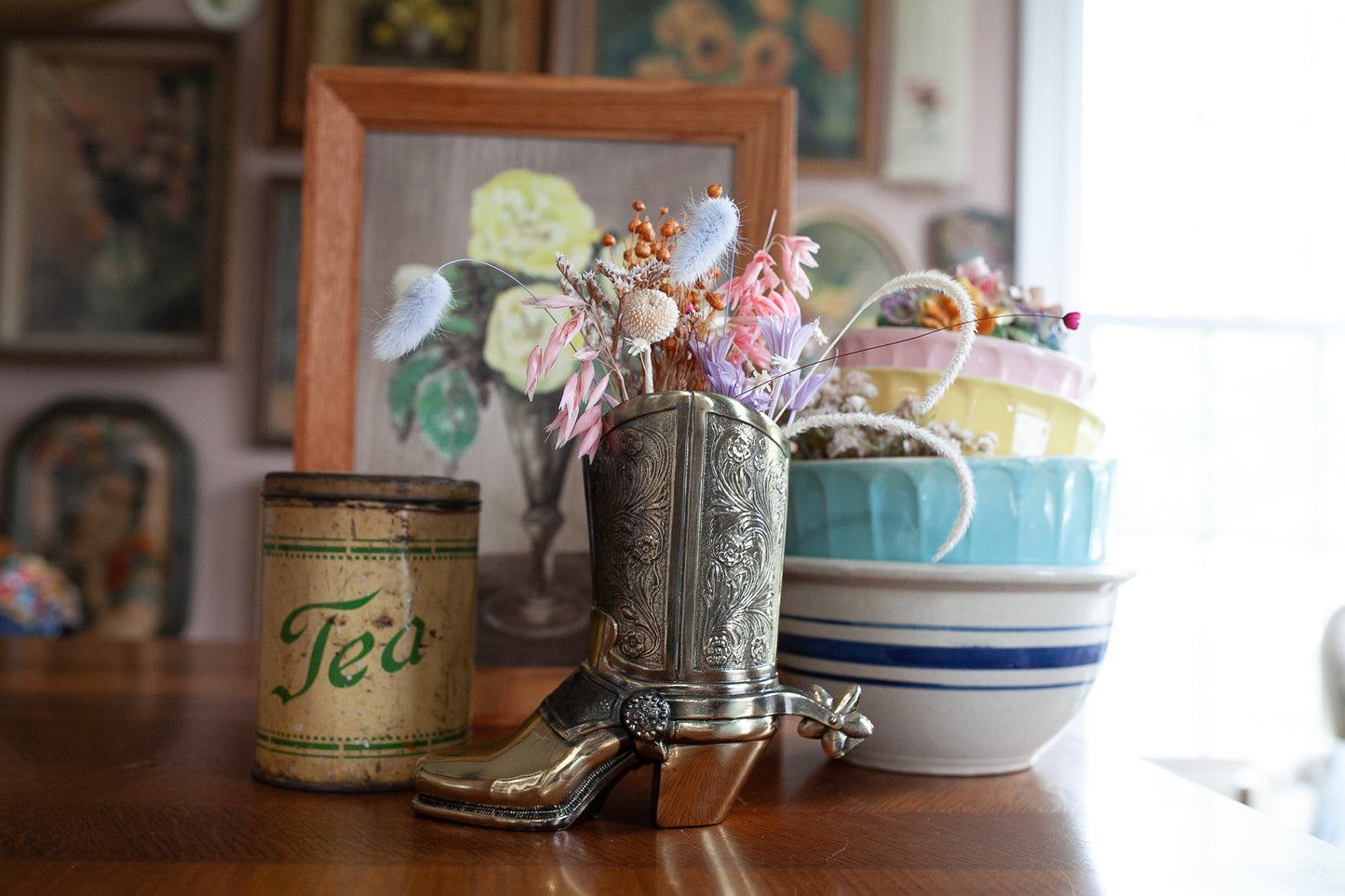 Vintage Brass Boot - Cowboy Boot- Large Boot - Vase - Western Boot