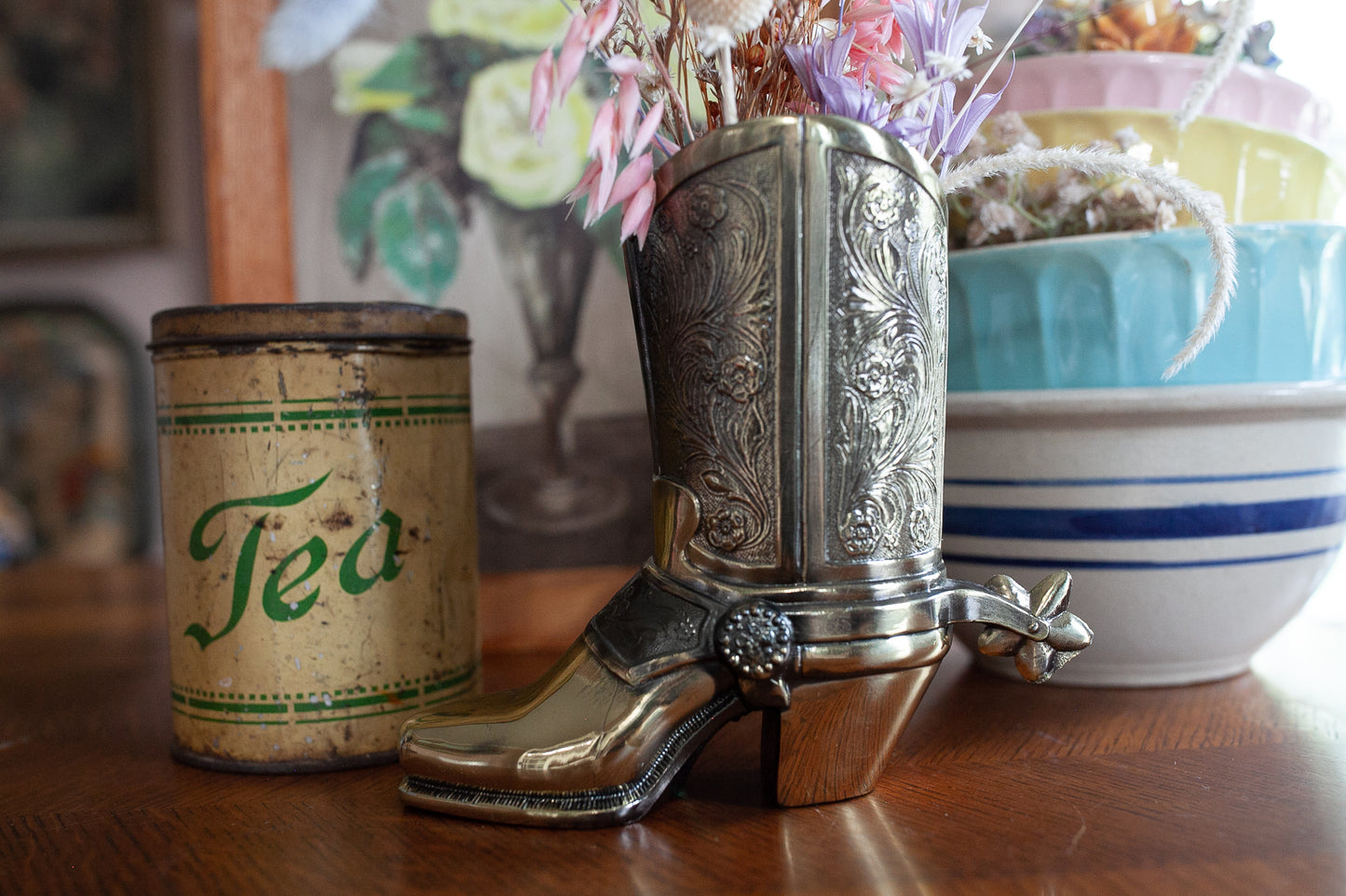 Vintage Brass Boot - Cowboy Boot- Large Boot - Vase - Western Boot