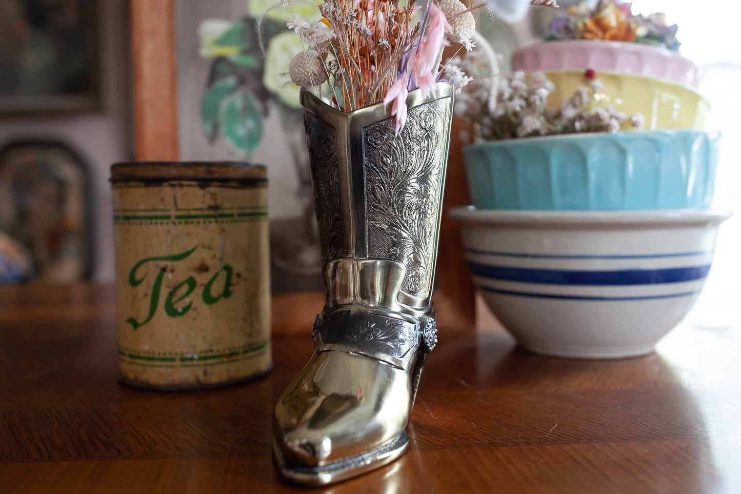 Vintage Brass Boot - Cowboy Boot- Large Boot - Vase - Western Boot