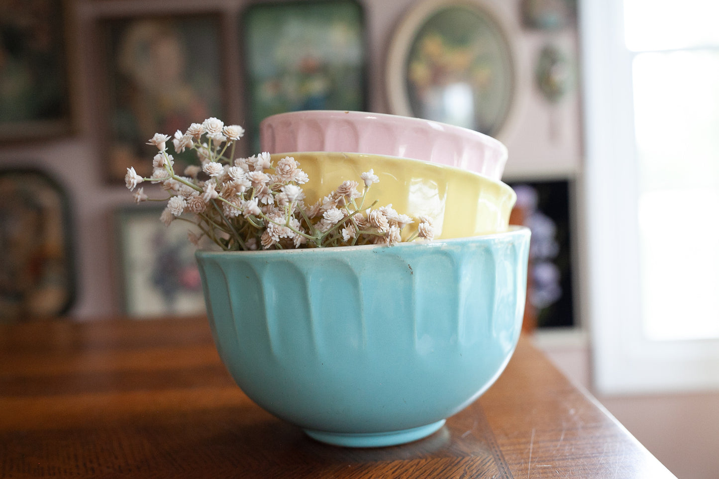 McCoy Bowls- Nesting Bowls- Kitchen Nesting Mixing Bowls - McCoy Pottery - Pastel Blue, yellow, and Pink - Vintage 1940 to 1960 -Vertical Ribbed Column