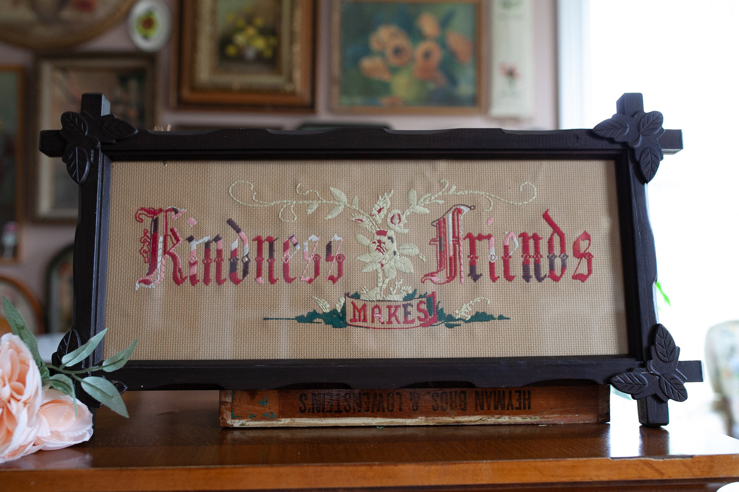Vintage Framed Embroidery- Kindness Makes Friends