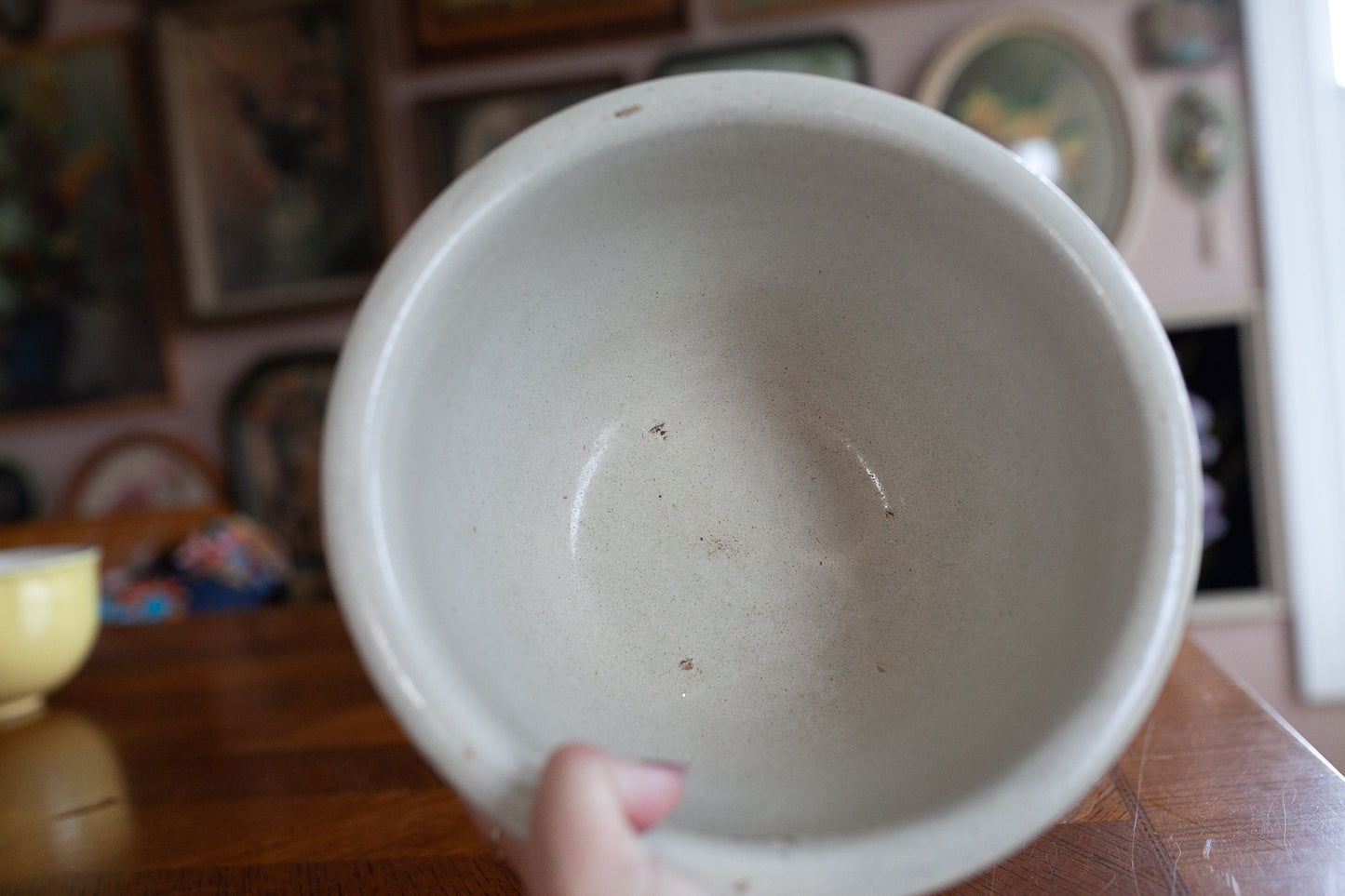 Vintage Bowl- crock mixing bowl blue ring