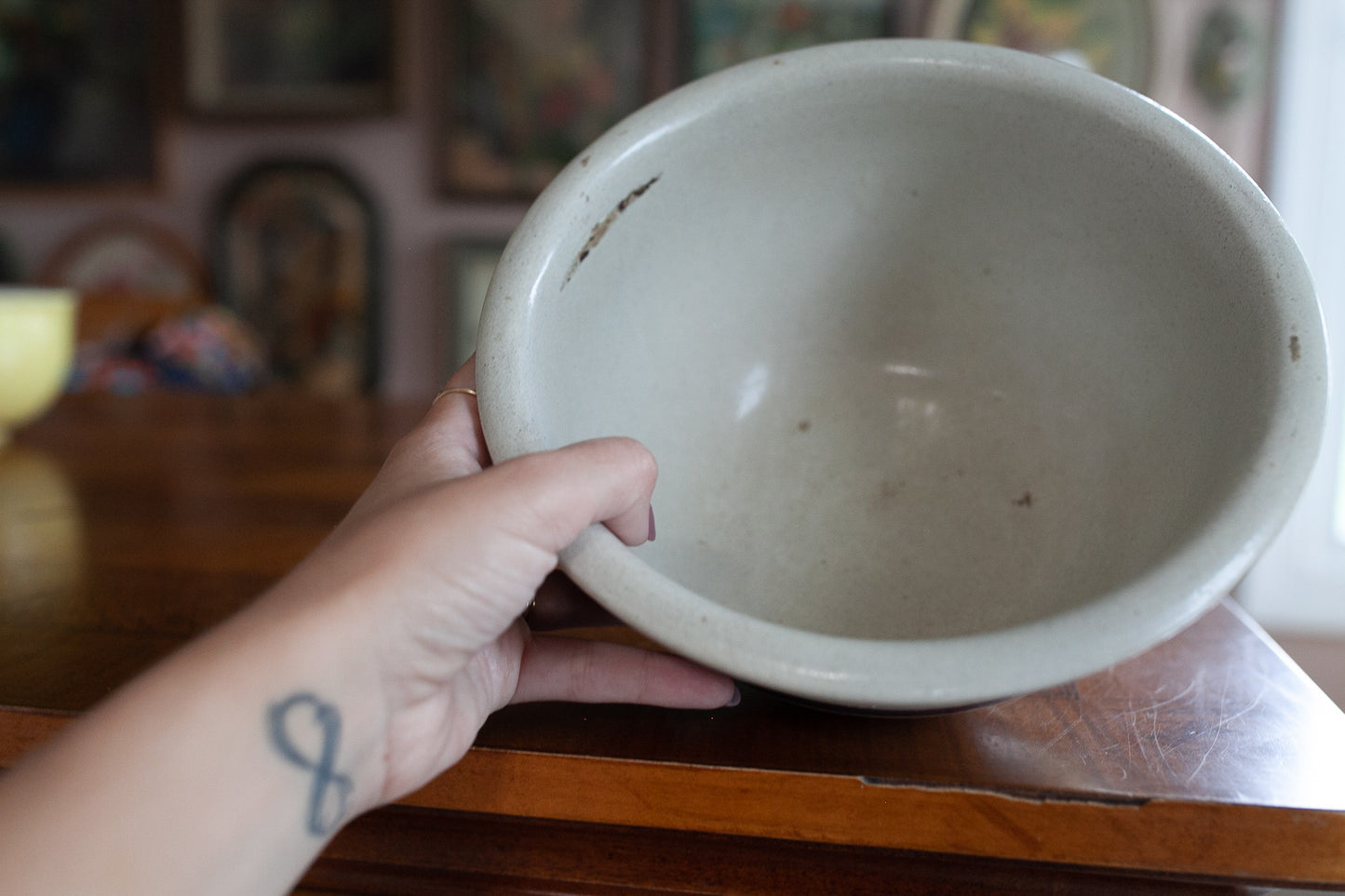 Vintage Bowl- crock mixing bowl blue ring