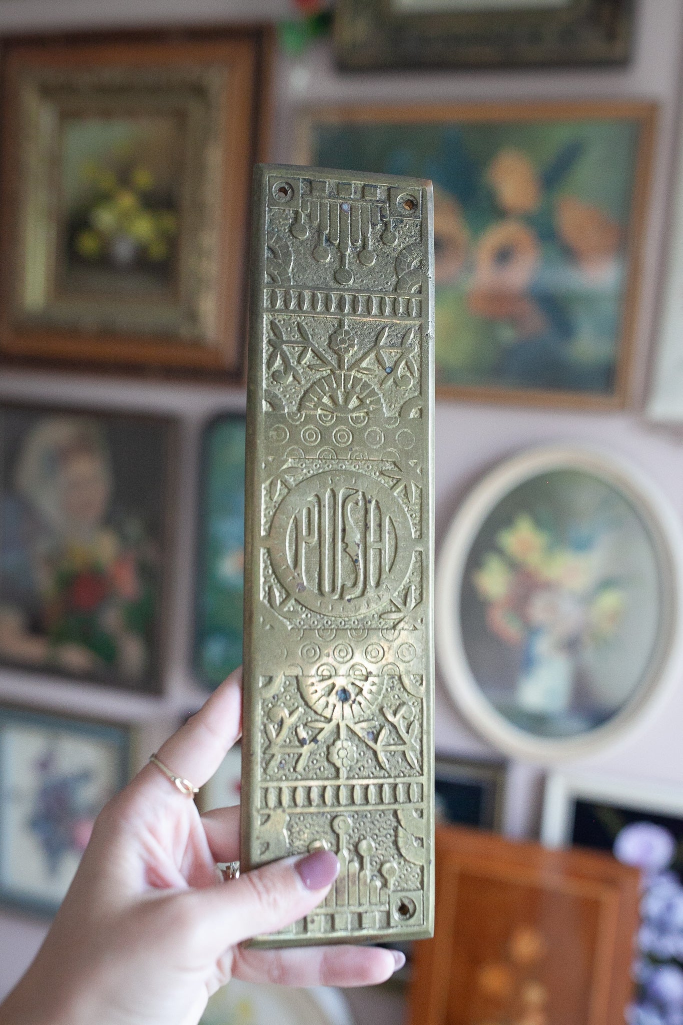 Antique Brass Door Plate- Push Plate- Brass-Windsor model door plate- Antique Door Hardware