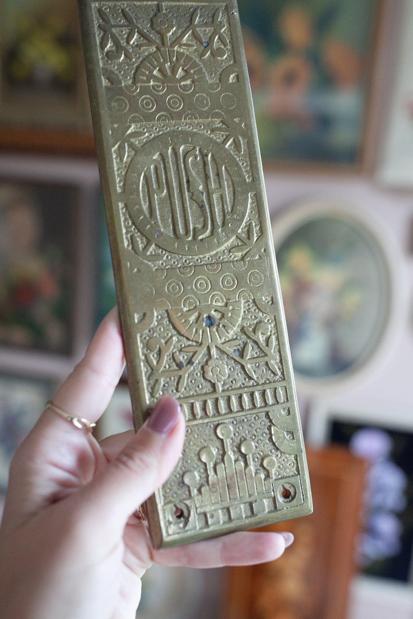 Antique Brass Door Plate- Push Plate- Brass-Windsor model door plate- Antique Door Hardware