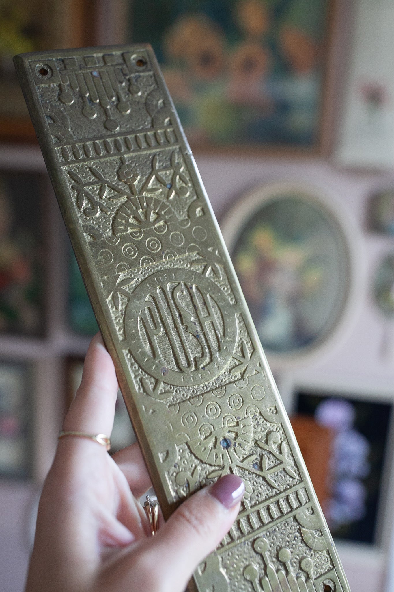 Antique Brass Door Plate- Push Plate- Brass-Windsor model door plate- Antique Door Hardware