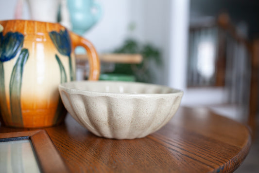 Antique Bowl- Cream Colored Bowl -Fluted Sides