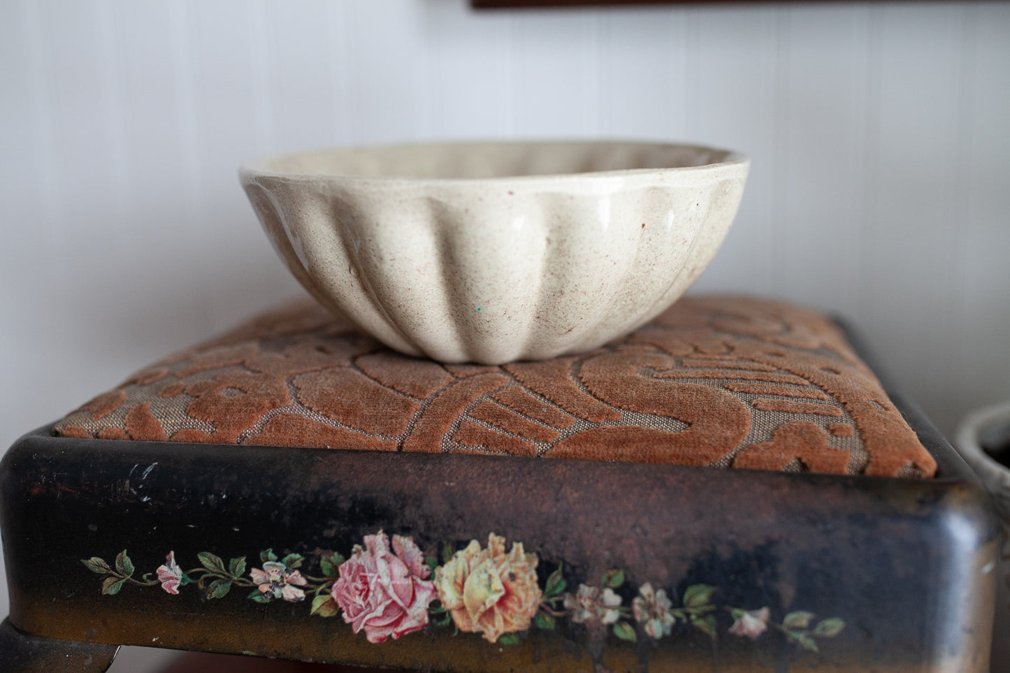 Antique Bowl- Cream Colored Bowl -Fluted Sides