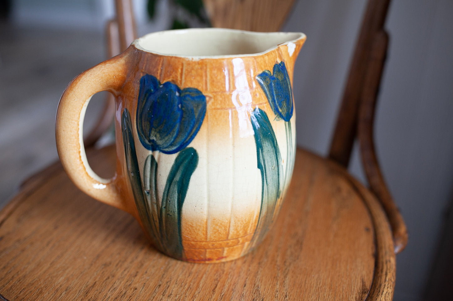 Roseville -Early Pitcher Tulips- Antique Pitcher Roseville Pottery