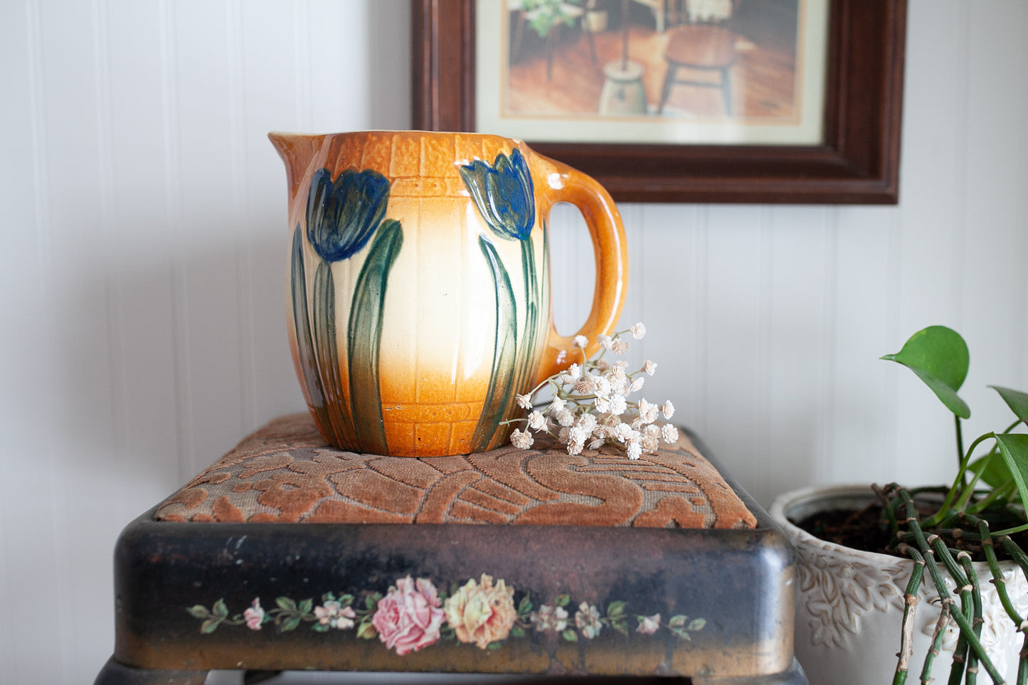 Roseville -Early Pitcher Tulips- Antique Pitcher Roseville Pottery