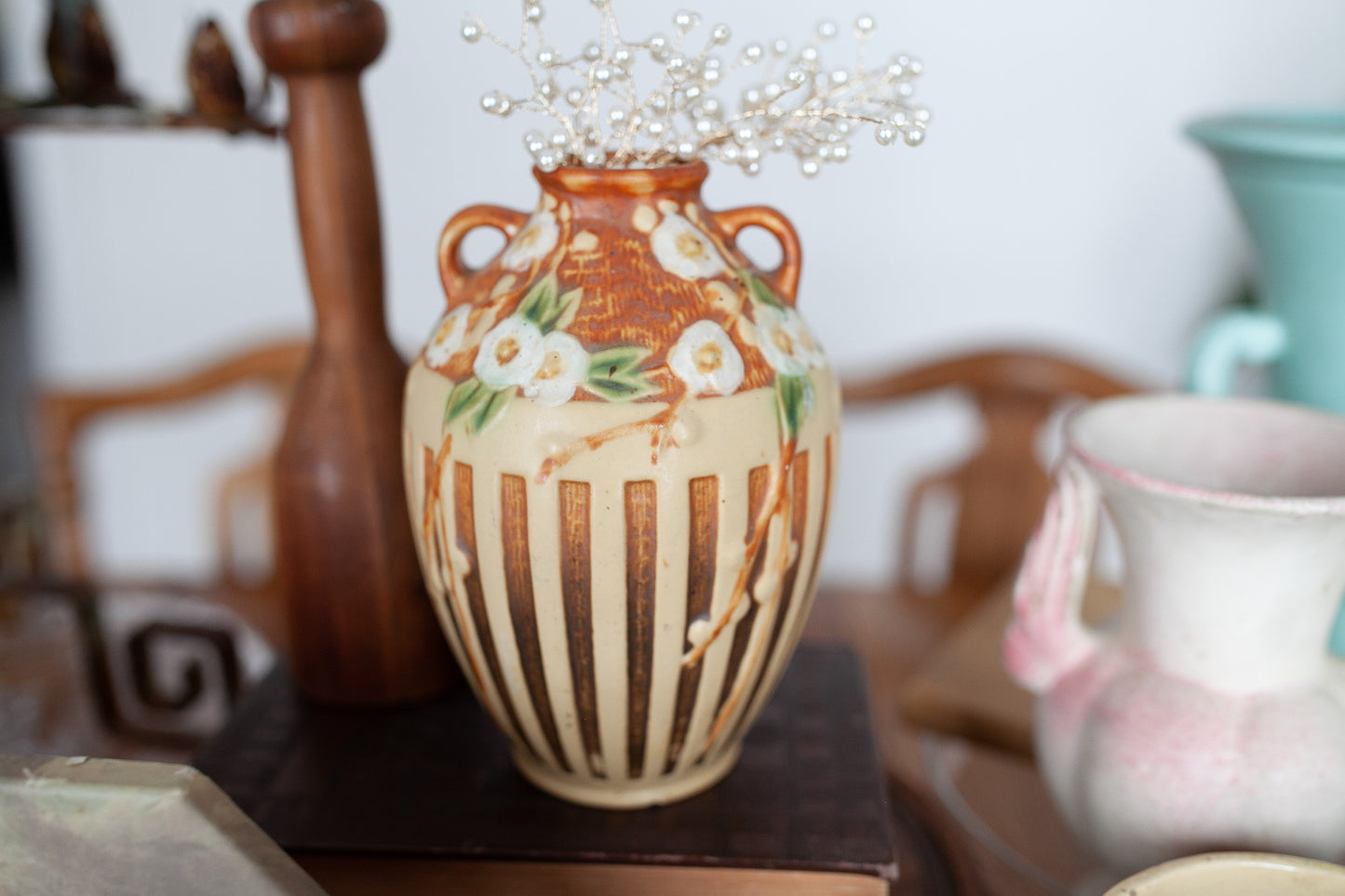 Roseville Pottery Cherry Blossom Vase, Shape 622-7, Brown