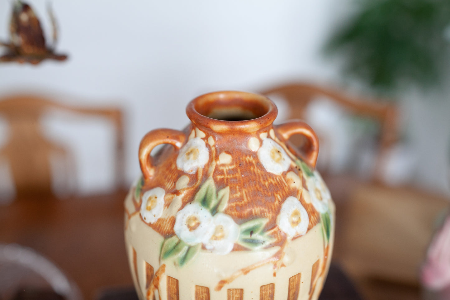 Roseville Pottery Cherry Blossom Vase, Shape 622-7, Brown