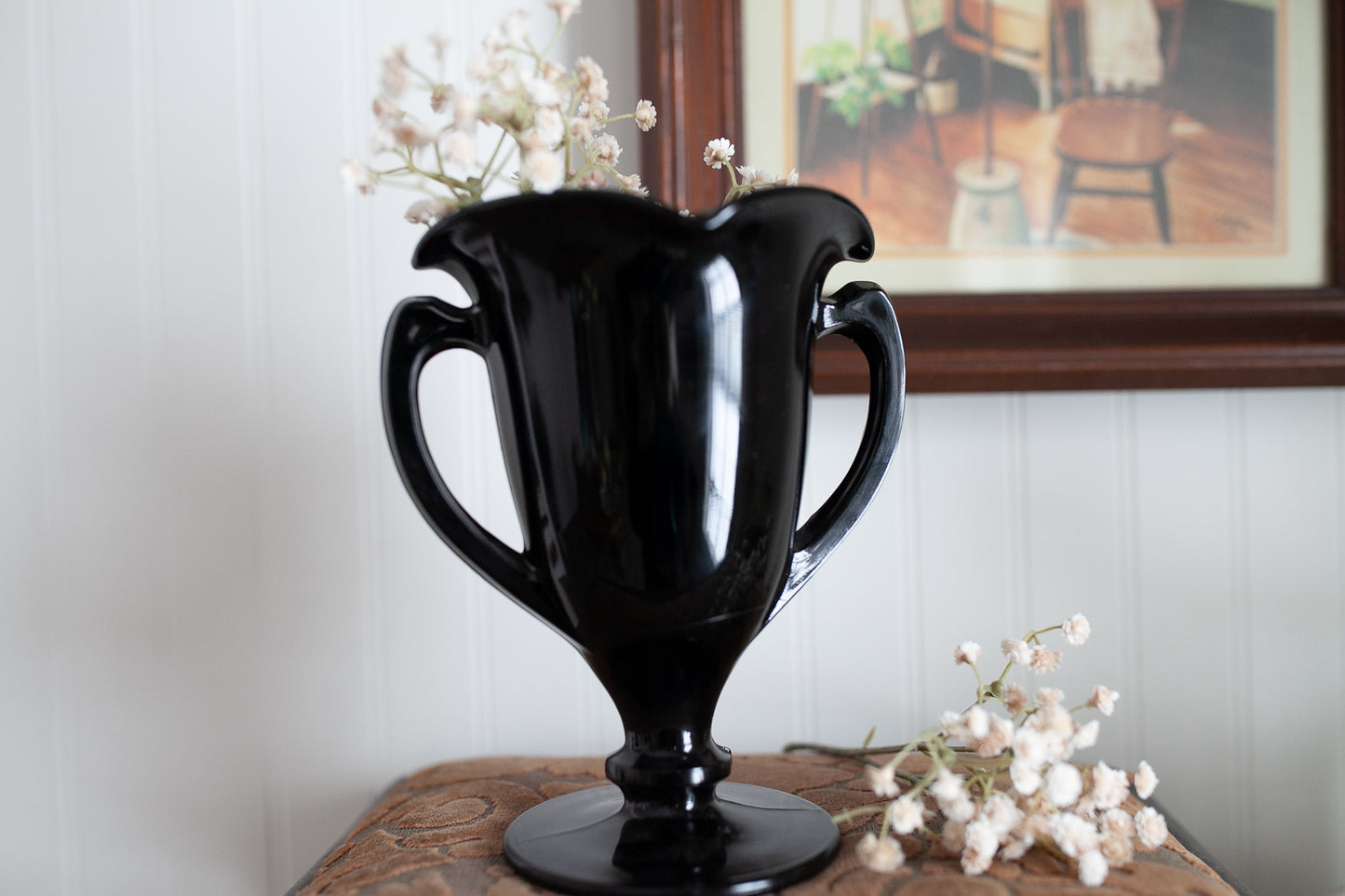 Vintage Black Vase- Black Glass