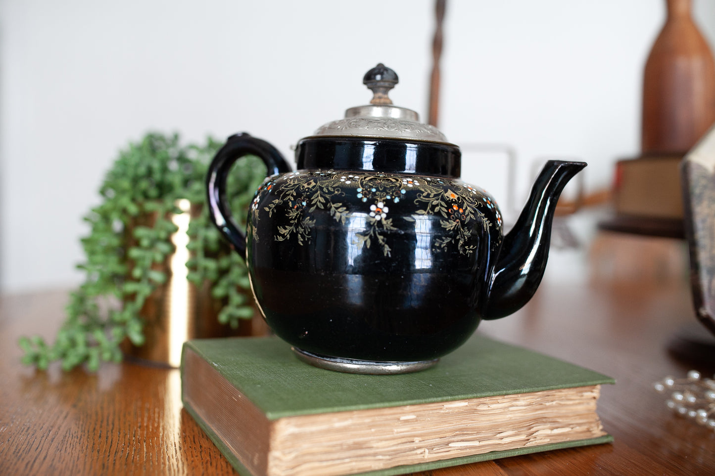Antique Teapot- Manning Bowman Teapot -England-Burslem England Alexandra Pottery Teapot No 37 Handpainted 1895