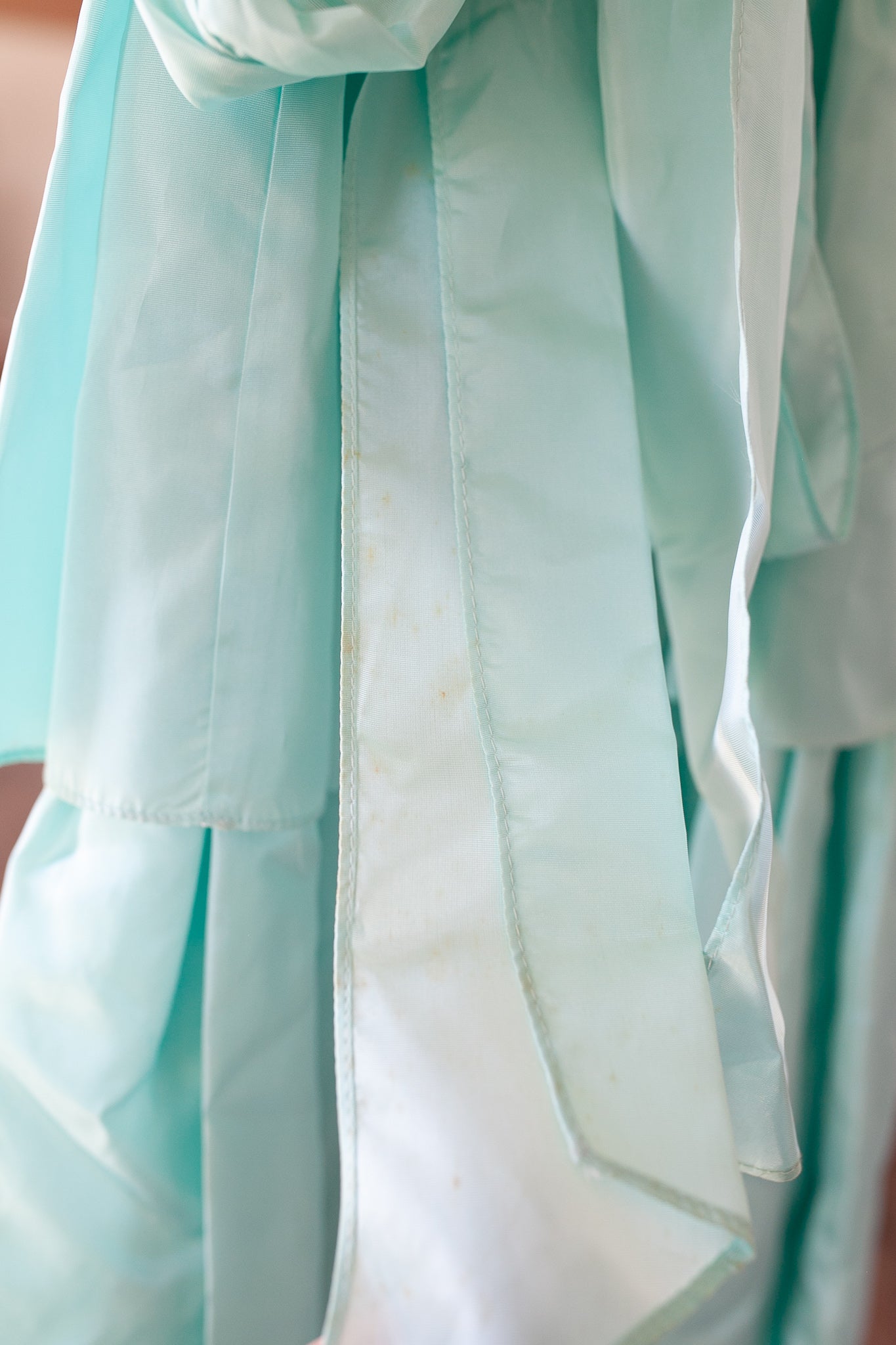 Vintage Dress- Vintage Prom Dress- 2/4 Minty Green Tiered off the shoulder dress