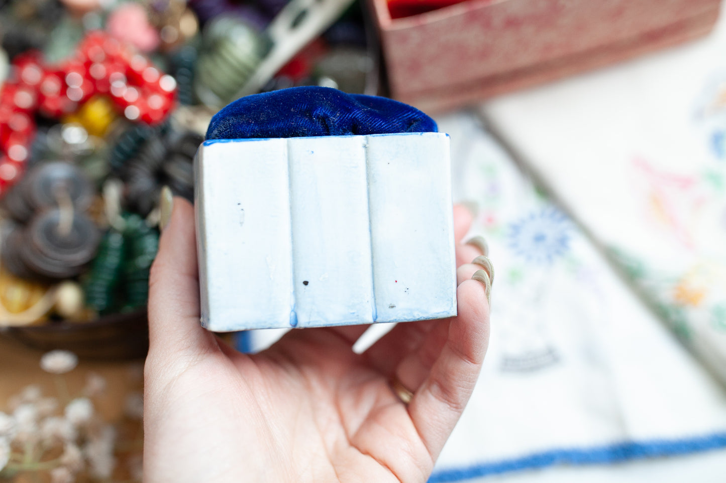 Vintage Pin Cushion - Blue Pin Cushion