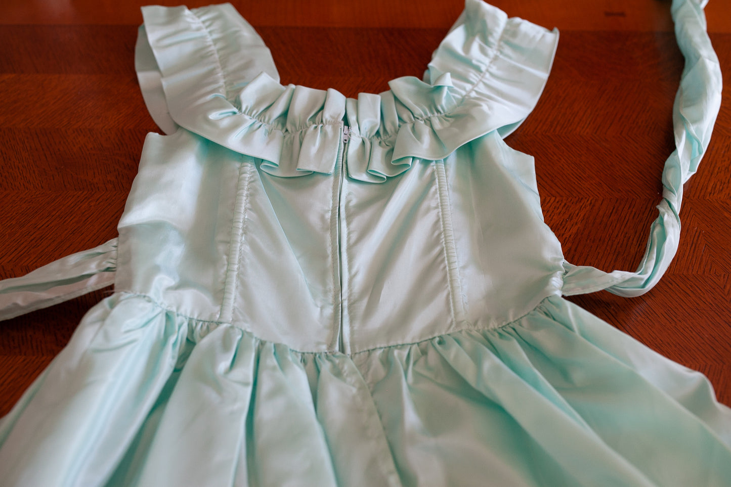 Vintage Dress- Vintage Prom Dress- 2/4 Minty Green Tiered off the shoulder dress