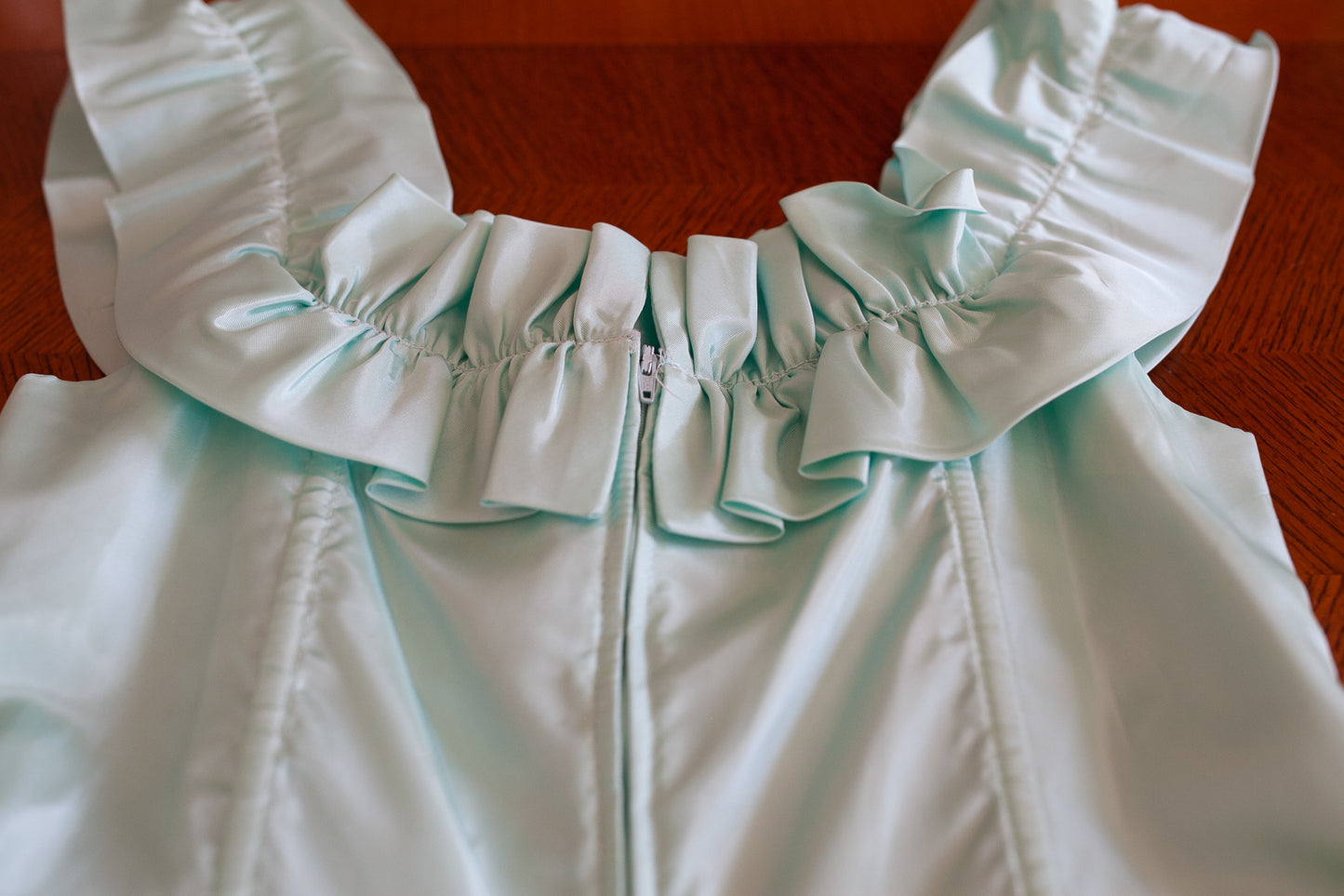 Vintage Dress- Vintage Prom Dress- 2/4 Minty Green Tiered off the shoulder dress