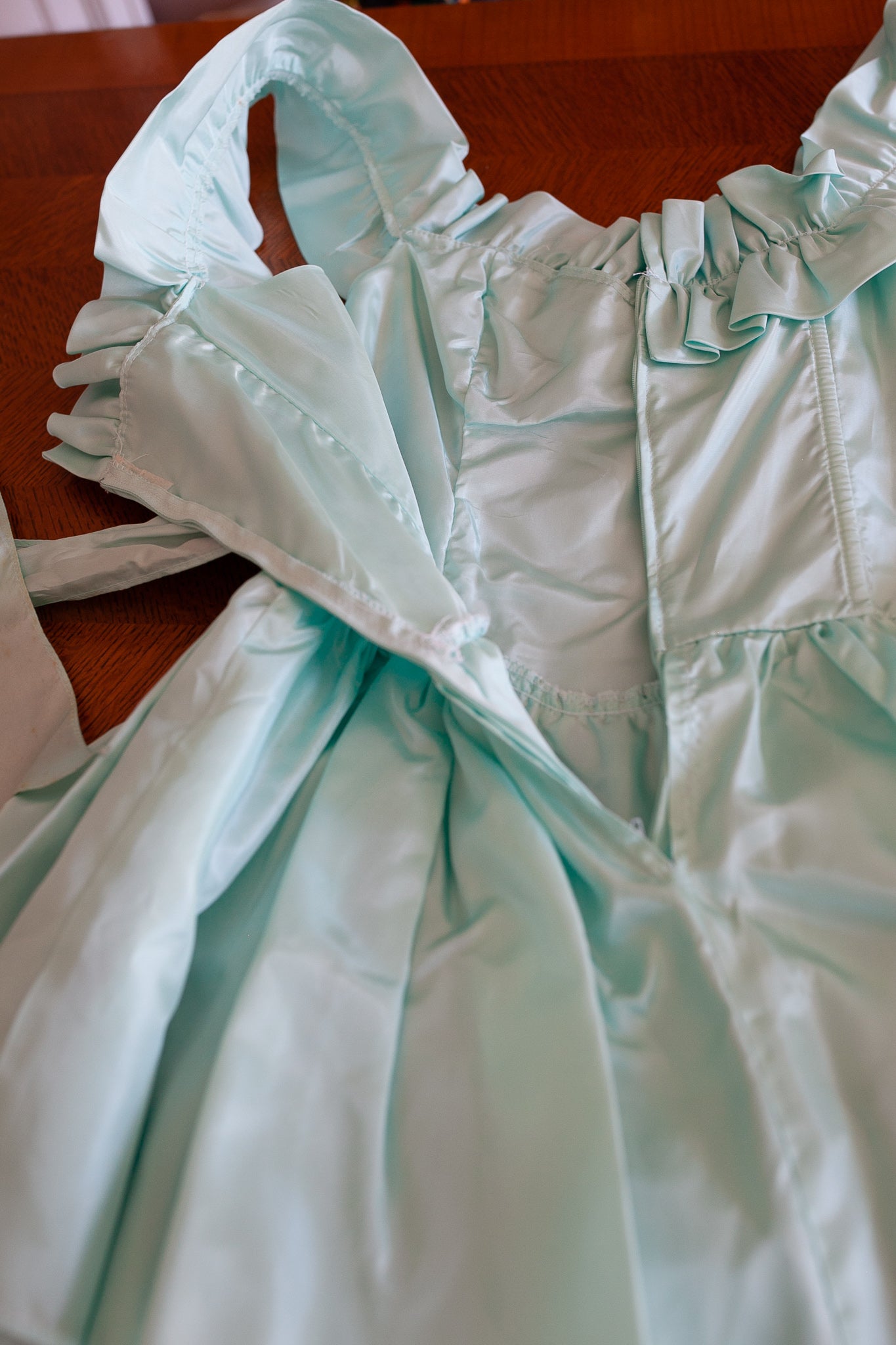 Vintage Dress- Vintage Prom Dress- 2/4 Minty Green Tiered off the shoulder dress