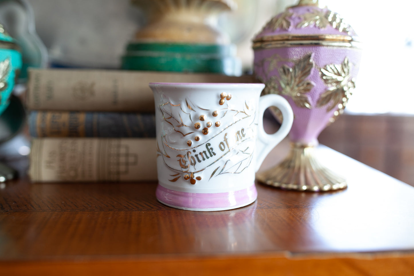 Antique German Cup - Think of Me - Pink and Gold
