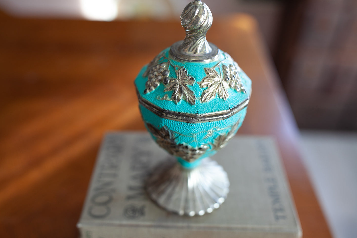 Vintage Candy Dish - Turquoise Bowl with Lid - Trinket Dish