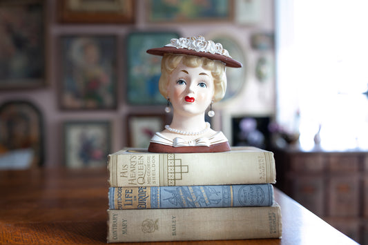 Vintage Lady Head Vase- Hat Lady