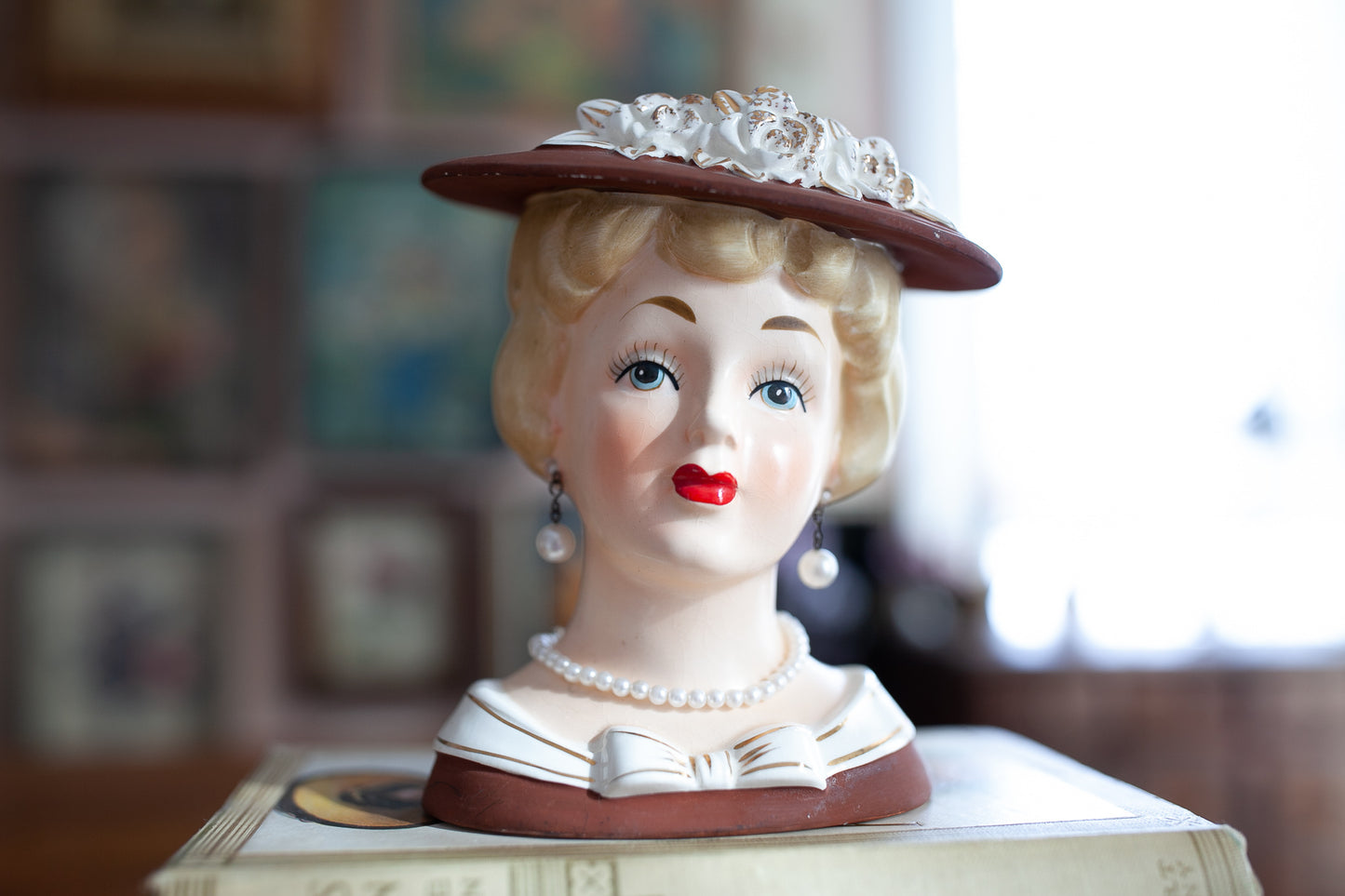 Vintage Lady Head Vase- Hat Lady