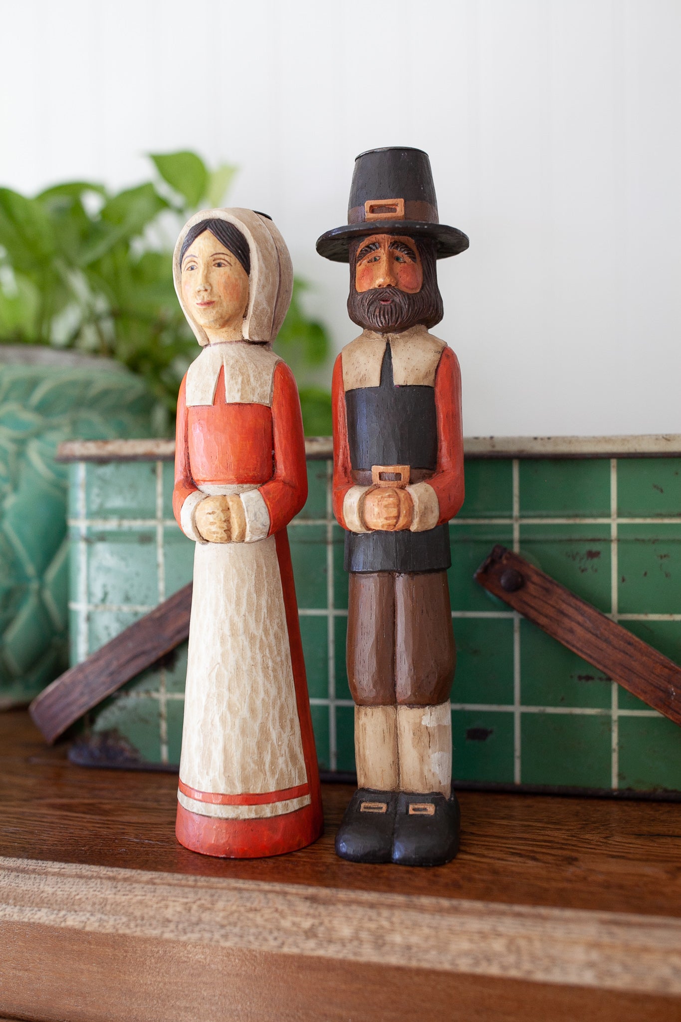 Vintage Pilgrim Figurines- Candle Holders- Taper candle holder